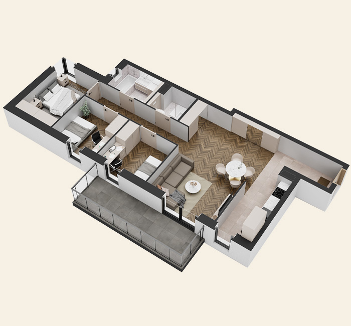 Przykładowy plan mieszkania 4-pokojowego